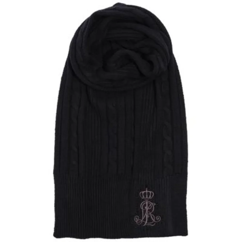 NWOT Lauren Ralph Lauren Logo and Stone Cable Scarf Black